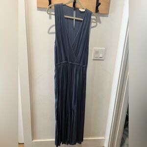 Nation LTD Steel Blue Silky V-Neck Jumpsuit with Pockets